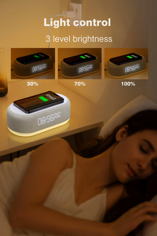4-in-1 Wireless Charging Digital Alarm Clock with LED Display